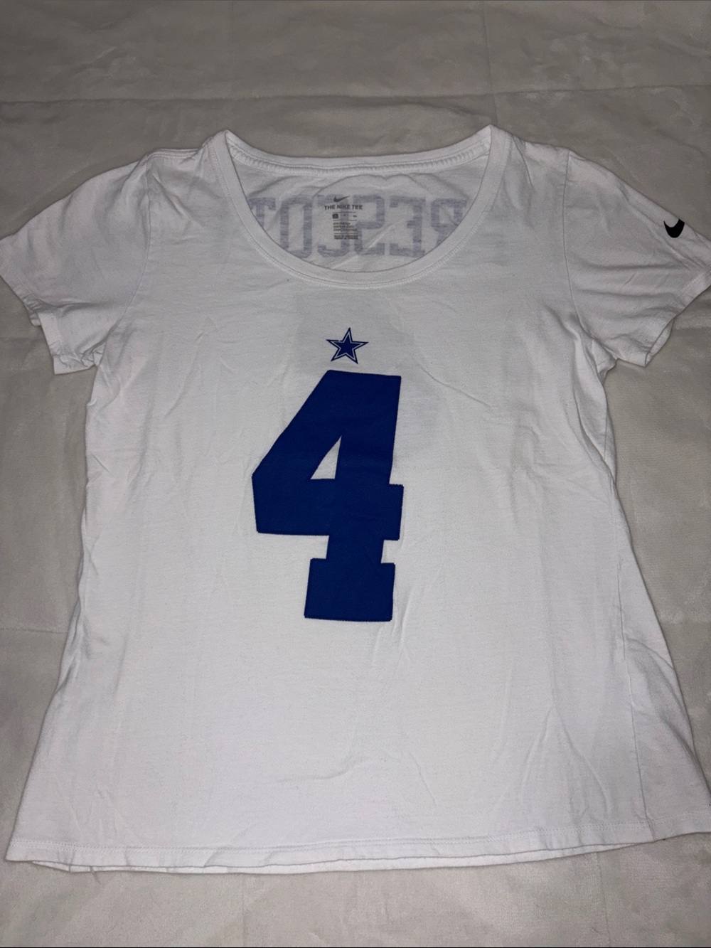 Nike Women’s White Short-Sleeve Dak Prescott Tee with Blue Number 4
